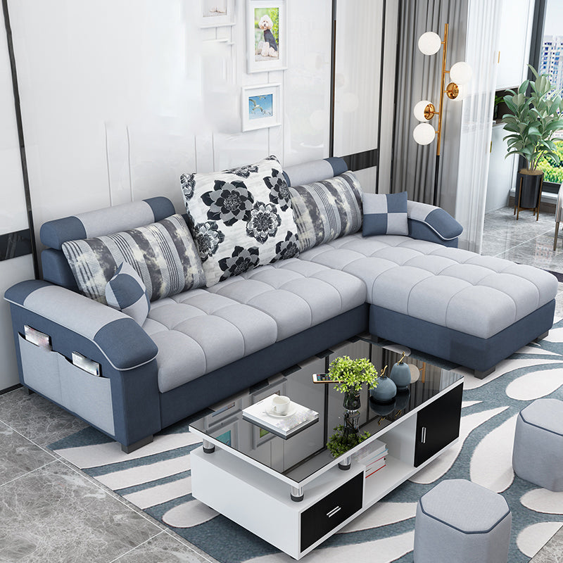 Slipcovered kussende achterkussens getuft sectionele sofa set met opslag