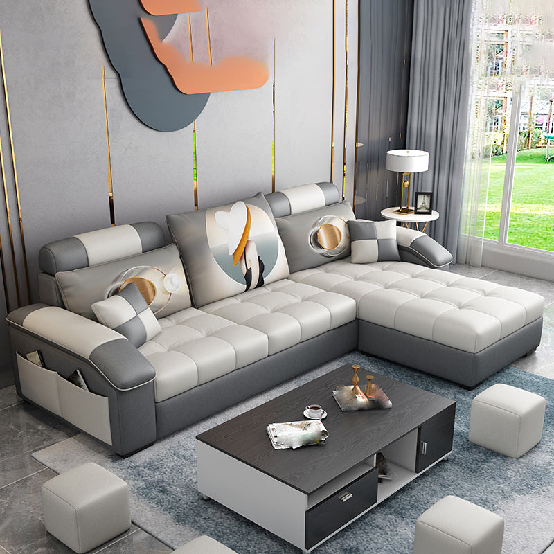 Slipcovered kussende achterkussens getuft sectionele sofa set met opslag