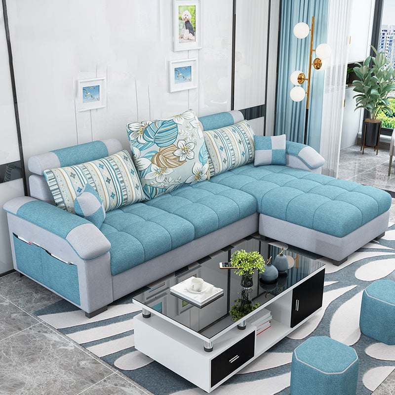 Slipcovered kussende achterkussens getuft sectionele sofa set met opslag