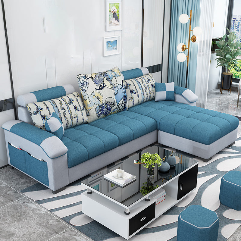 Slipcovered kussende achterkussens getuft sectionele sofa set met opslag