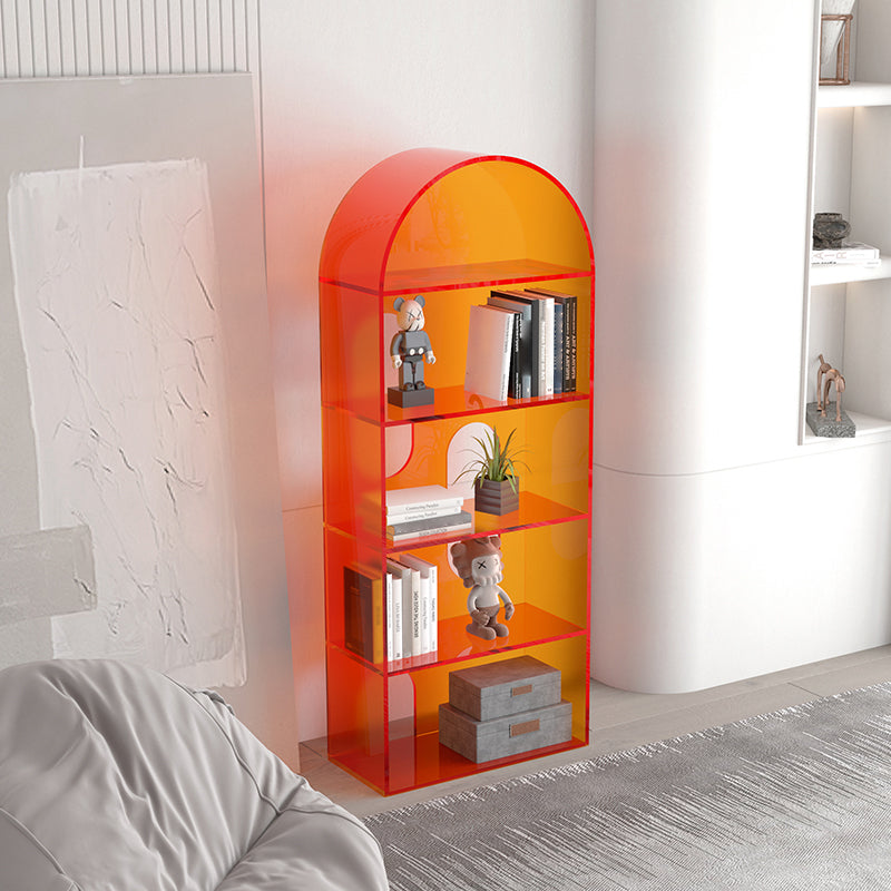 Acrylic Bookshelf Scandinavian Style Orange Open Back Bookcase for Home Office Study Room