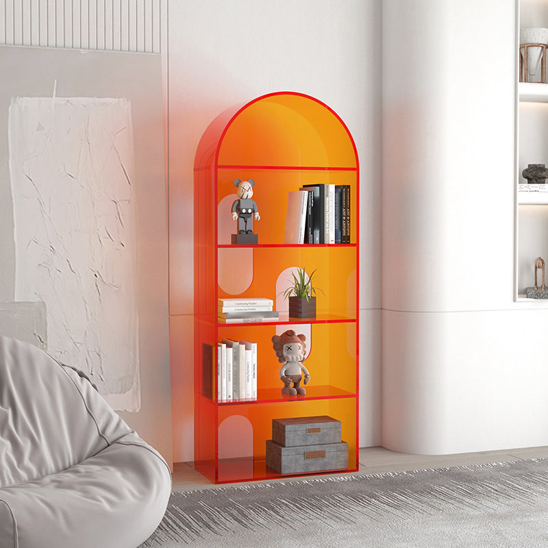 Acrylic Bookshelf Scandinavian Style Orange Open Back Bookcase for Home Office Study Room