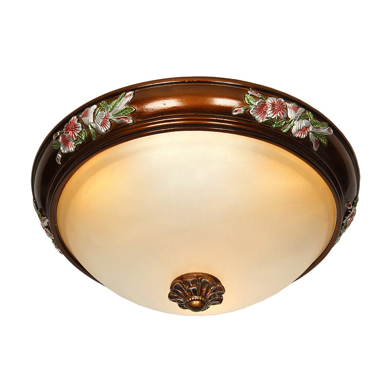 Dome Hallway Flush Ceiling Light Traditional White Glass Brown Flush Mount Light Fixture