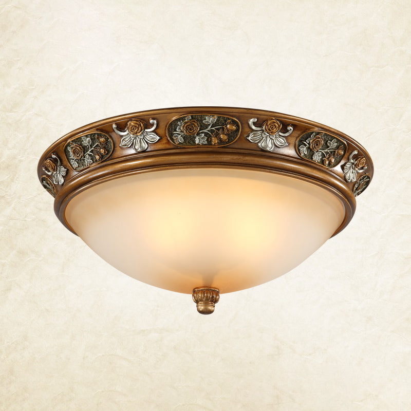 Dome Hallway Flush Ceiling Light Traditional White Glass Brown Flush Mount Light Fixture