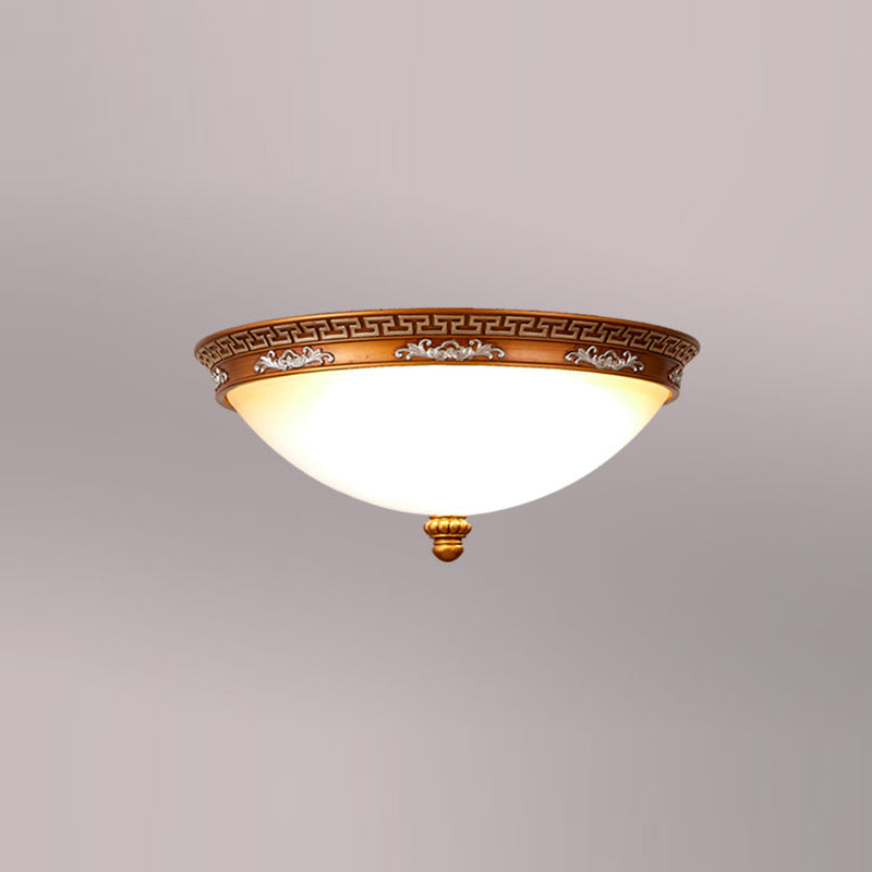 Dome Hallway Flush Ceiling Light Traditional White Glass Brown Flush Mount Light Fixture