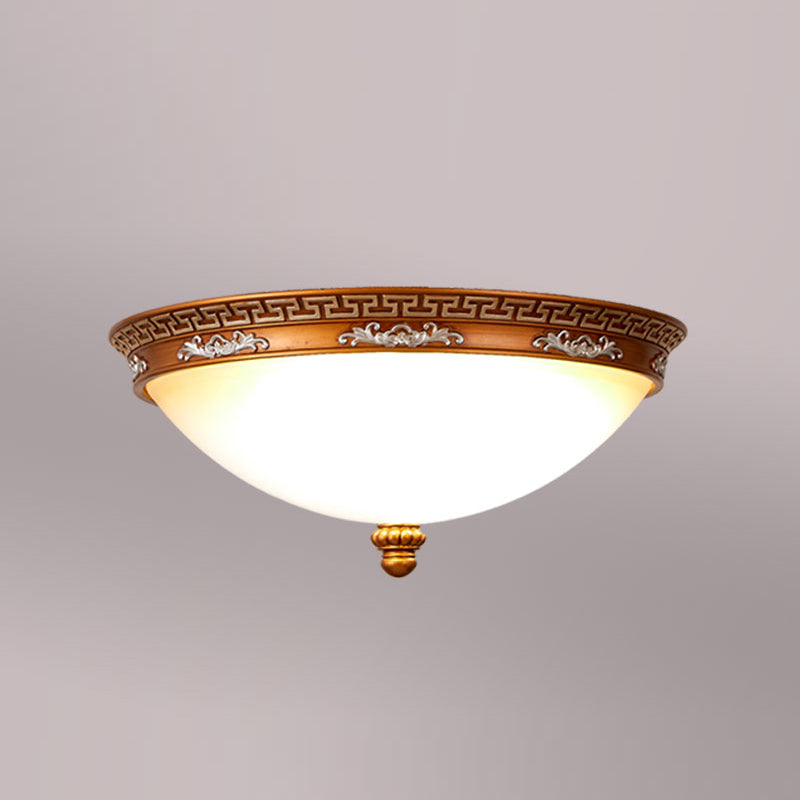 Dome Hallway Flush Ceiling Light Traditional White Glass Brown Flush Mount Light Fixture