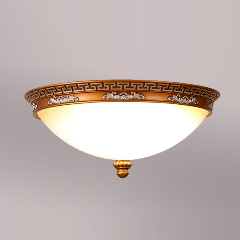 Dome Hallway Flush Ceiling Light Traditional White Glass Brown Flush Mount Light Fixture