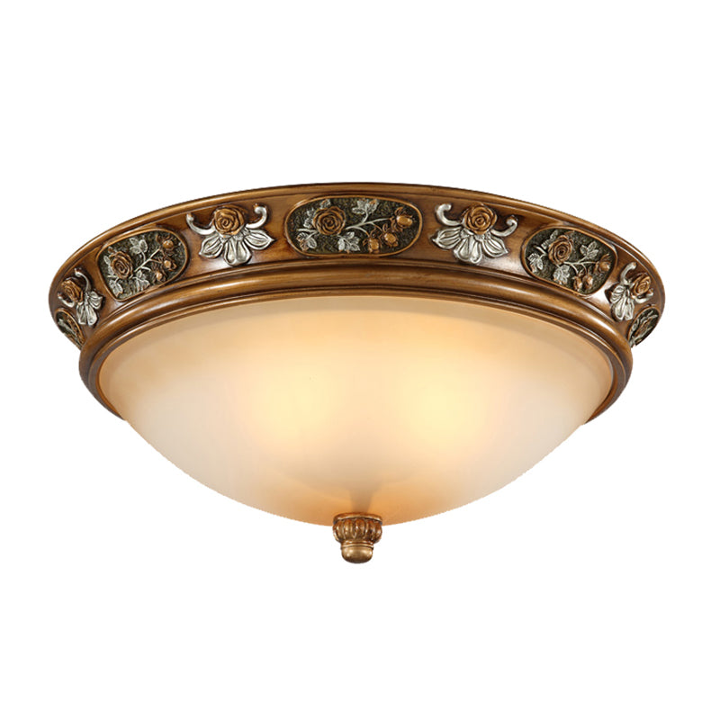 Dome Hallway Flush Ceiling Light Traditional White Glass Brown Flush Mount Light Fixture