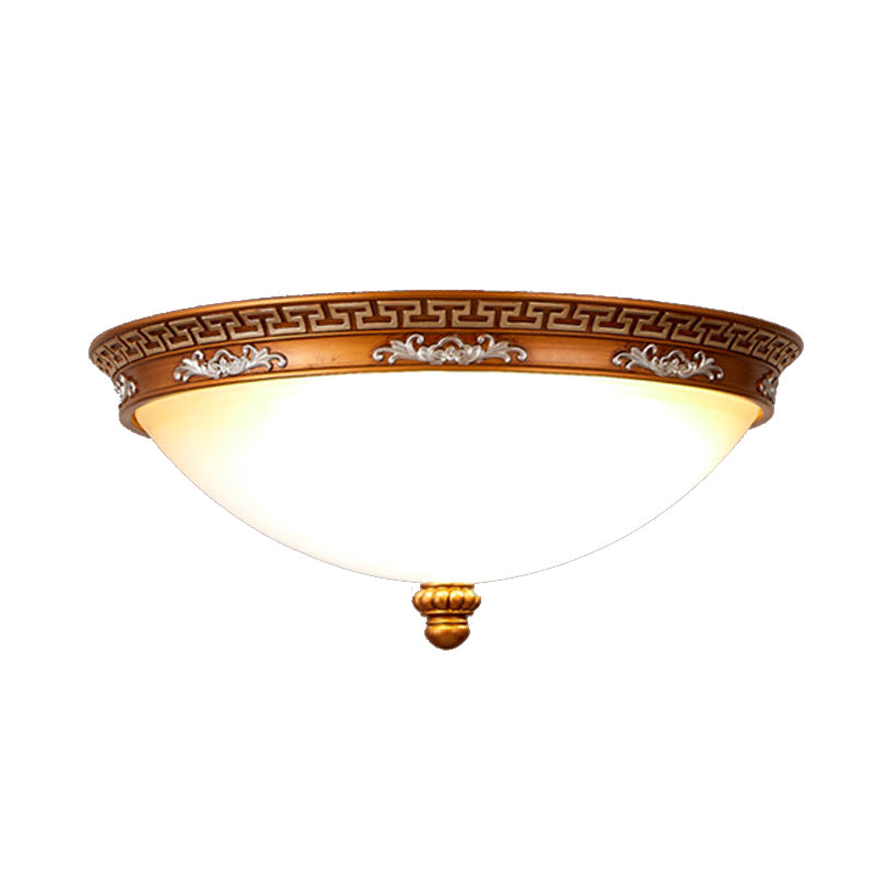 Dome Hallway Flush Ceiling Light Traditional White Glass Brown Flush Mount Light Fixture