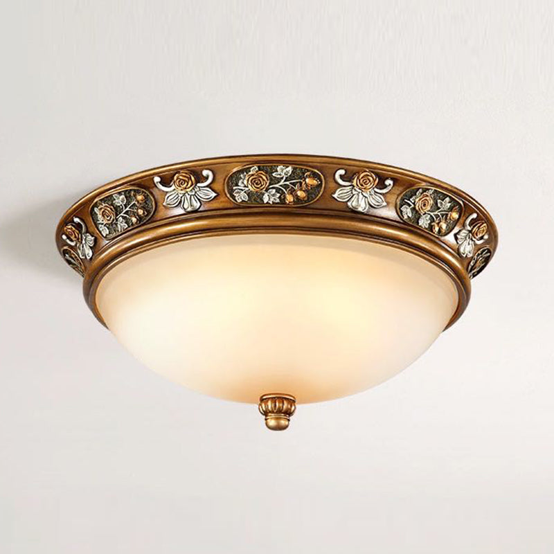 Dome Hallway Flush Ceiling Light Traditional White Glass Brown Flush Mount Light Fixture