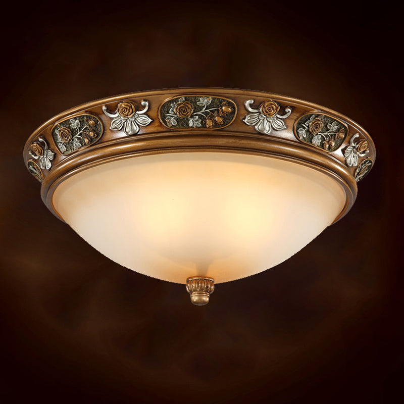 Dome Hallway Flush Ceiling Light Traditional White Glass Brown Flush Mount Light Fixture