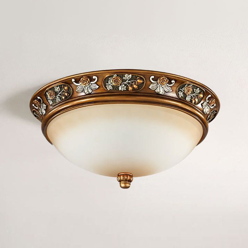 Dome Hallway Flush Ceiling Light Traditional White Glass Brown Flush Mount Light Fixture