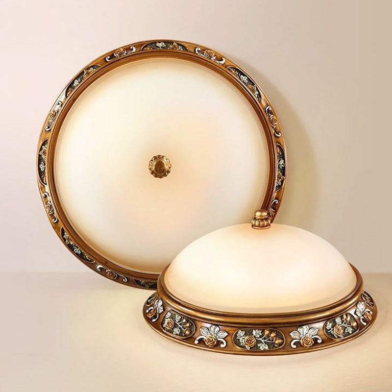 Dome Hallway Flush Ceiling Light Traditional White Glass Brown Flush Mount Light Fixture