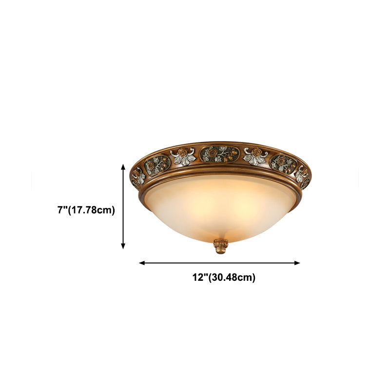 Dome Hallway Flush Ceiling Light Traditional White Glass Brown Flush Mount Light Fixture