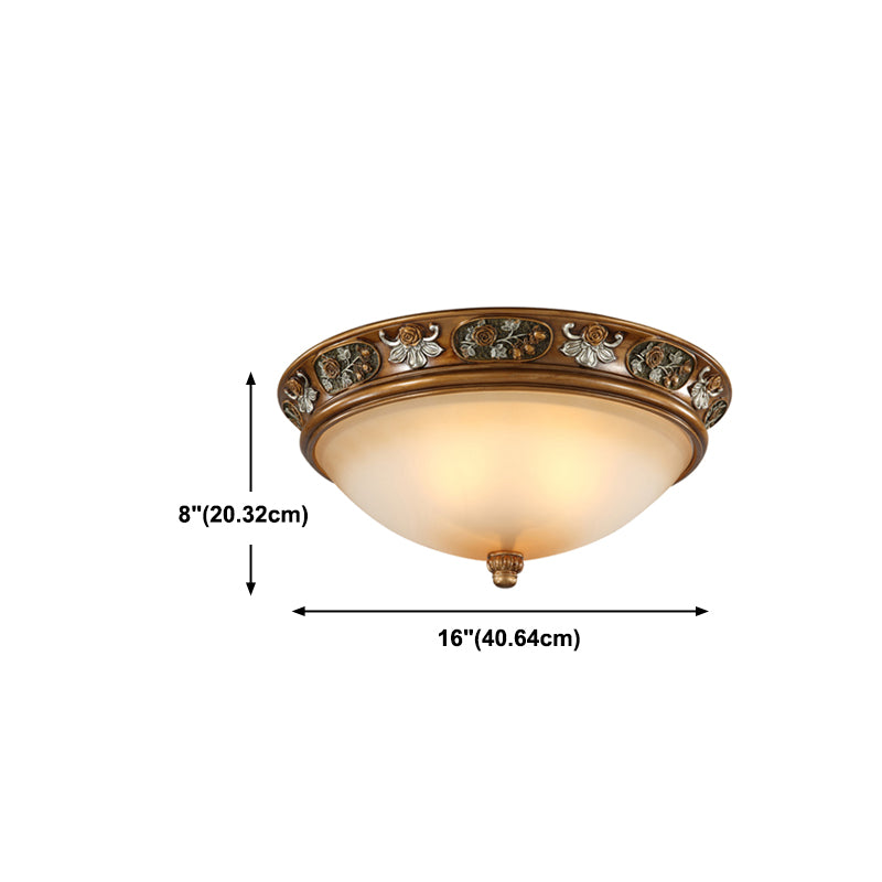 Dome Hallway Flush Ceiling Light Traditional White Glass Brown Flush Mount Light Fixture