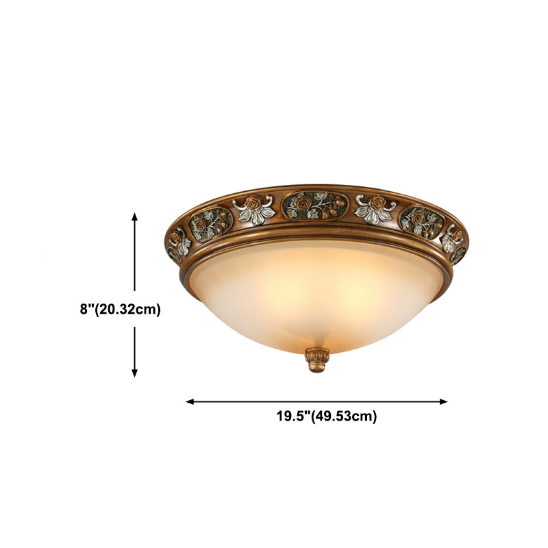 Dome Hallway Flush Ceiling Light Traditional White Glass Brown Flush Mount Light Fixture