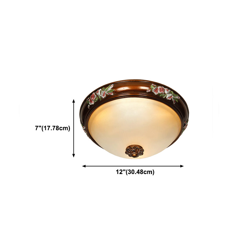 Dome Hallway Flush Ceiling Light Traditional White Glass Brown Flush Mount Light Fixture