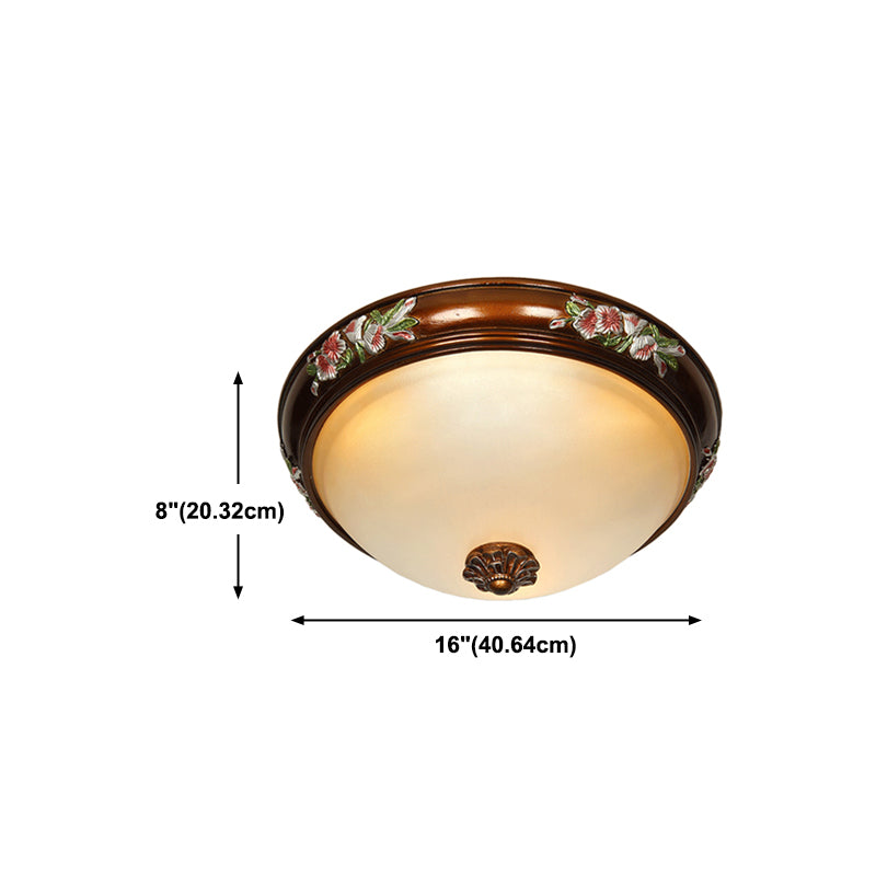 Dome Hallway Flush Ceiling Light Traditional White Glass Brown Flush Mount Light Fixture