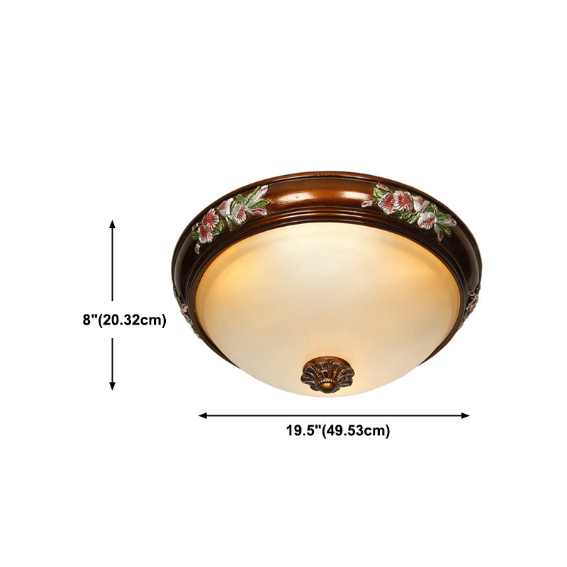 Dome Hallway Flush Ceiling Light Traditional White Glass Brown Flush Mount Light Fixture