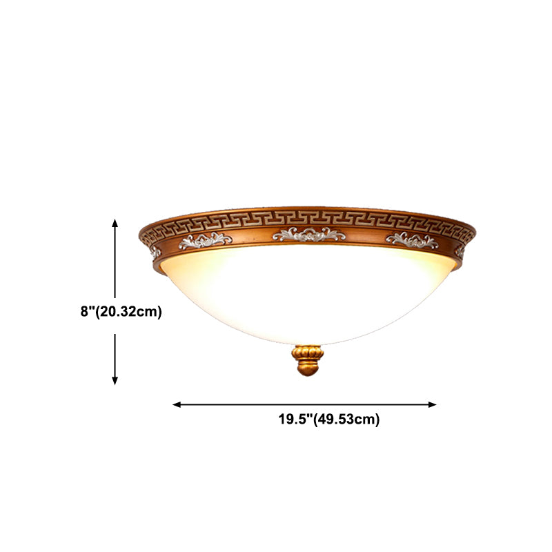 Dome Hallway Flush Ceiling Light Traditional White Glass Brown Flush Mount Light Fixture