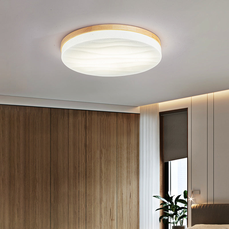 Round Wood Flush Mount plafondlamp Modern 1-licht spoelbevestiging plafondarmatuur in bruin