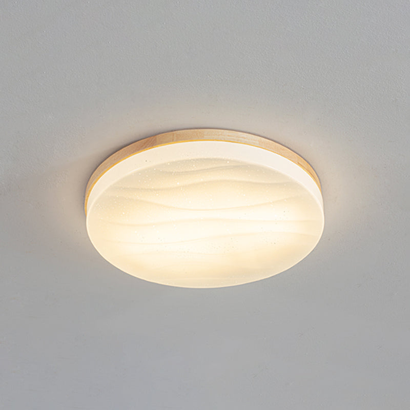 Round Wood Flush Mount plafondlamp Modern 1-licht spoelbevestiging plafondarmatuur in bruin