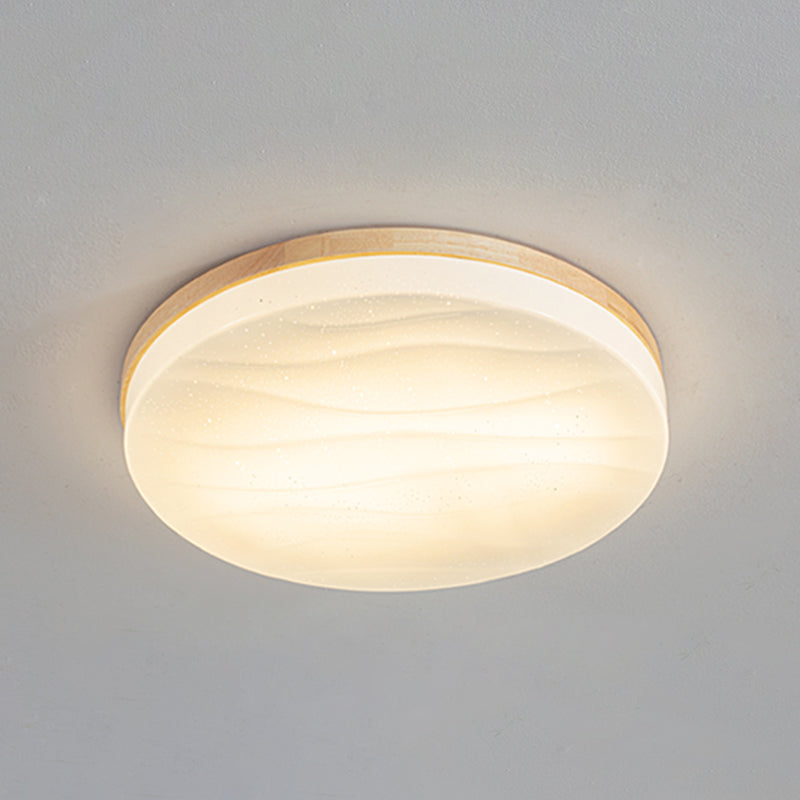 Round Wood Flush Mount plafondlamp Modern 1-licht spoelbevestiging plafondarmatuur in bruin