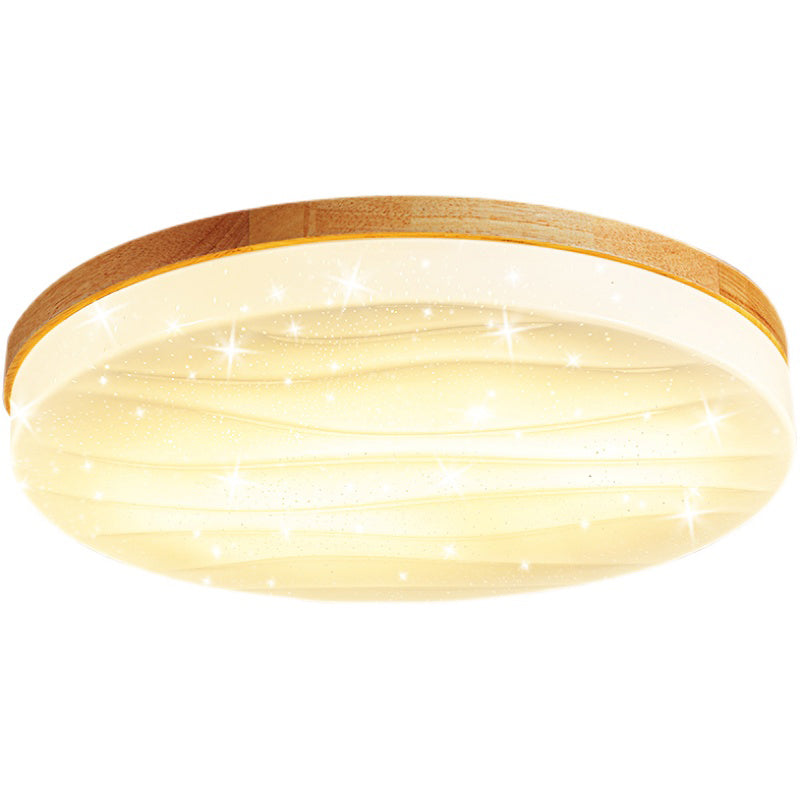 Round Wood Flush Mount plafondlamp Modern 1-licht spoelbevestiging plafondarmatuur in bruin