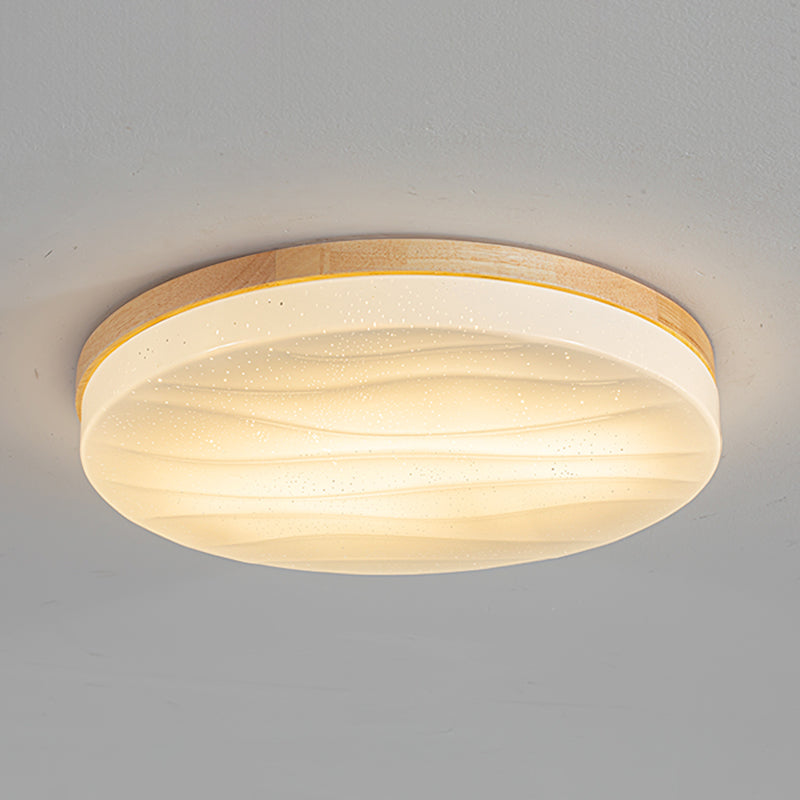 Round Wood Flush Mount plafondlamp Modern 1-licht spoelbevestiging plafondarmatuur in bruin