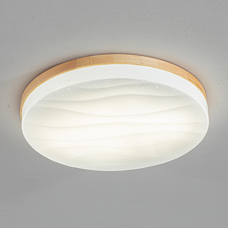 Round Wood Flush Mount Ceiling Light Modern 1-Light Flush Mount Ceiling Fixture in Brown