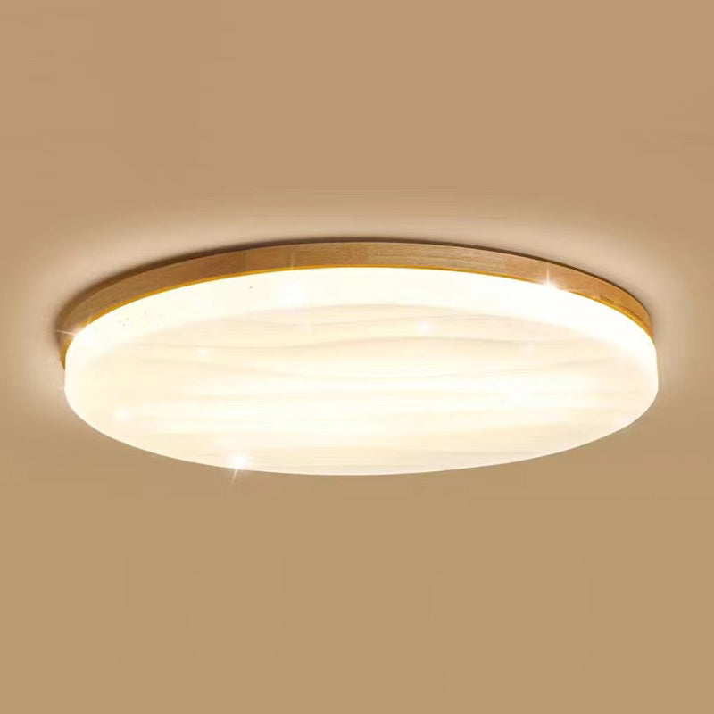 Round Wood Flush Mount Ceiling Light Modern 1-Light Flush Mount Ceiling Fixture in Brown