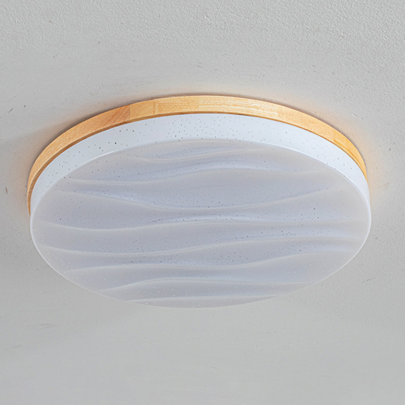 Round Wood Flush Mount plafondlamp Modern 1-licht spoelbevestiging plafondarmatuur in bruin