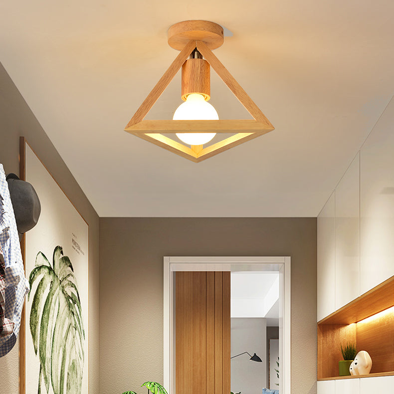 Modern Wooden Ceiling Light Glass Shade Flush Mount Light for Living Room