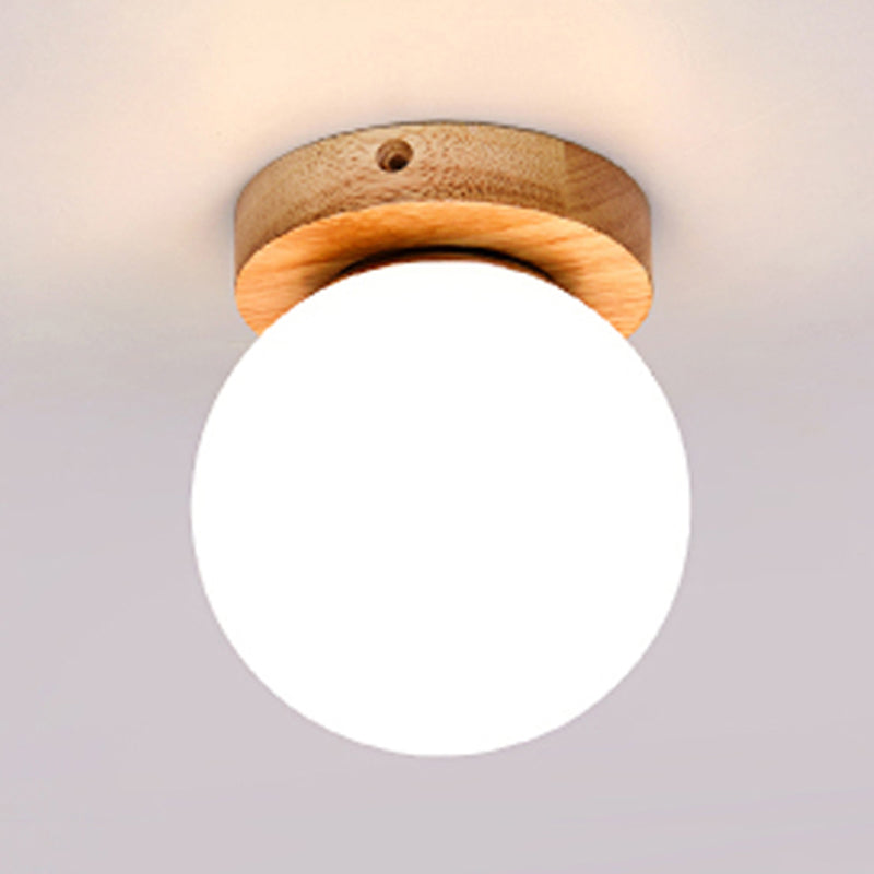 Modern Wooden Ceiling Light Glass Shade Flush Mount Light for Living Room