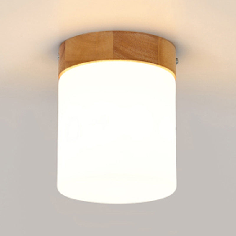 Modern Wooden Ceiling Light Glass Shade Flush Mount Light for Living Room