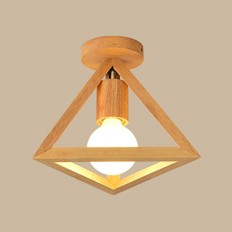 Modern Wooden Ceiling Light Glass Shade Flush Mount Light for Living Room