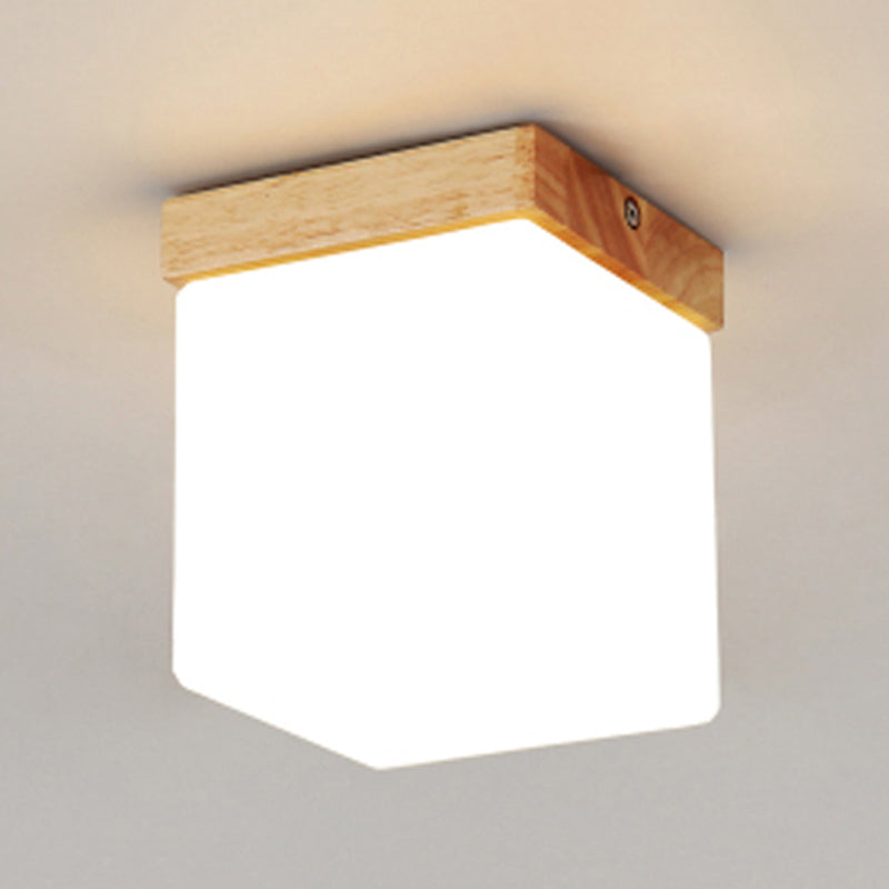 Modern Wooden Ceiling Light Glass Shade Flush Mount Light for Living Room