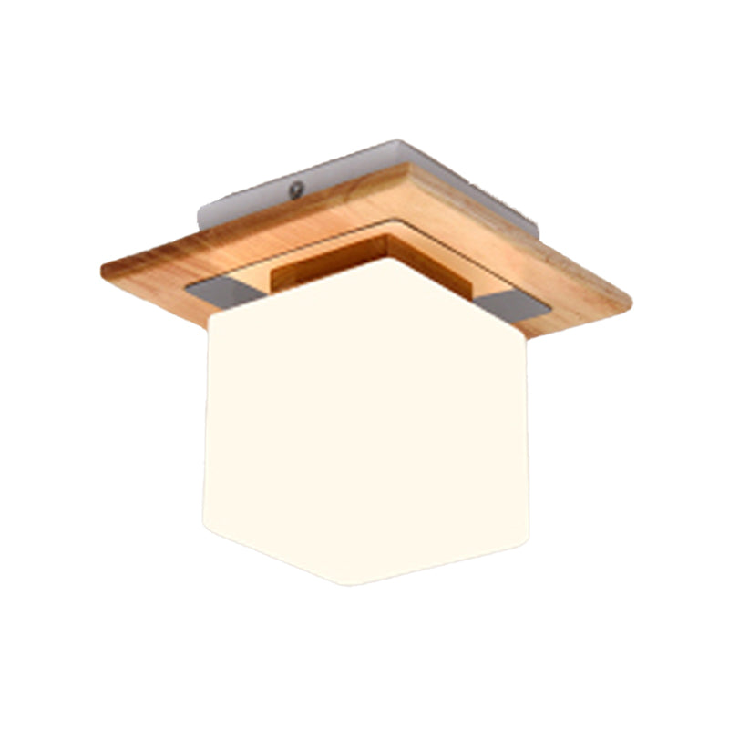 Modern Wooden Ceiling Light Glass Shade Flush Mount Light for Living Room