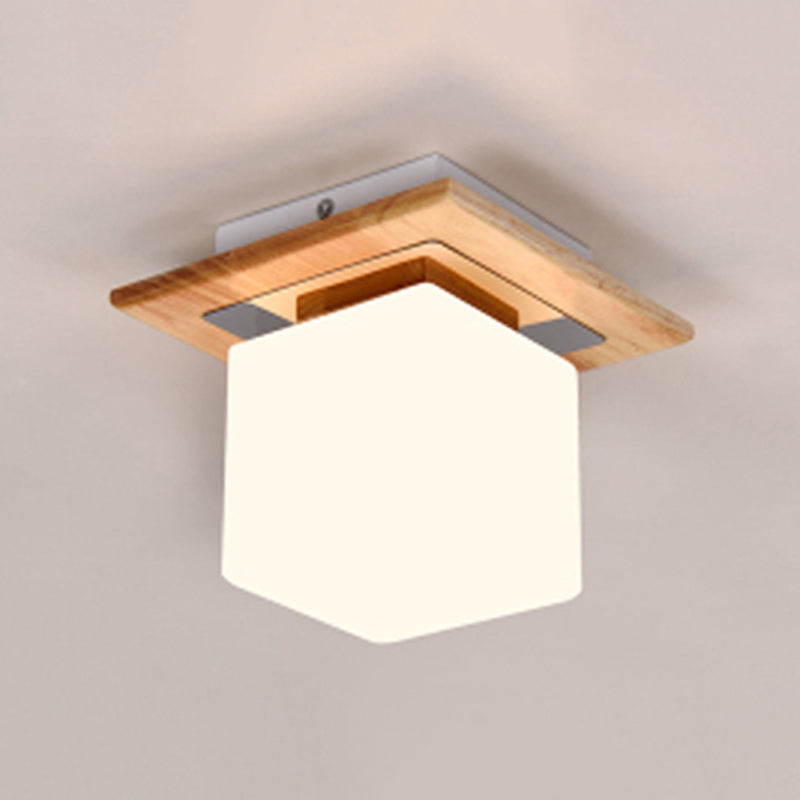 Modern Wooden Ceiling Light Glass Shade Flush Mount Light for Living Room