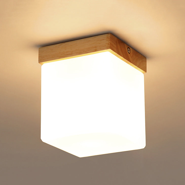 Modern Wooden Ceiling Light Glass Shade Flush Mount Light for Living Room