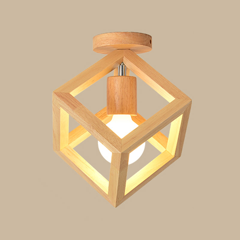 Modern Wooden Ceiling Light Glass Shade Flush Mount Light for Living Room