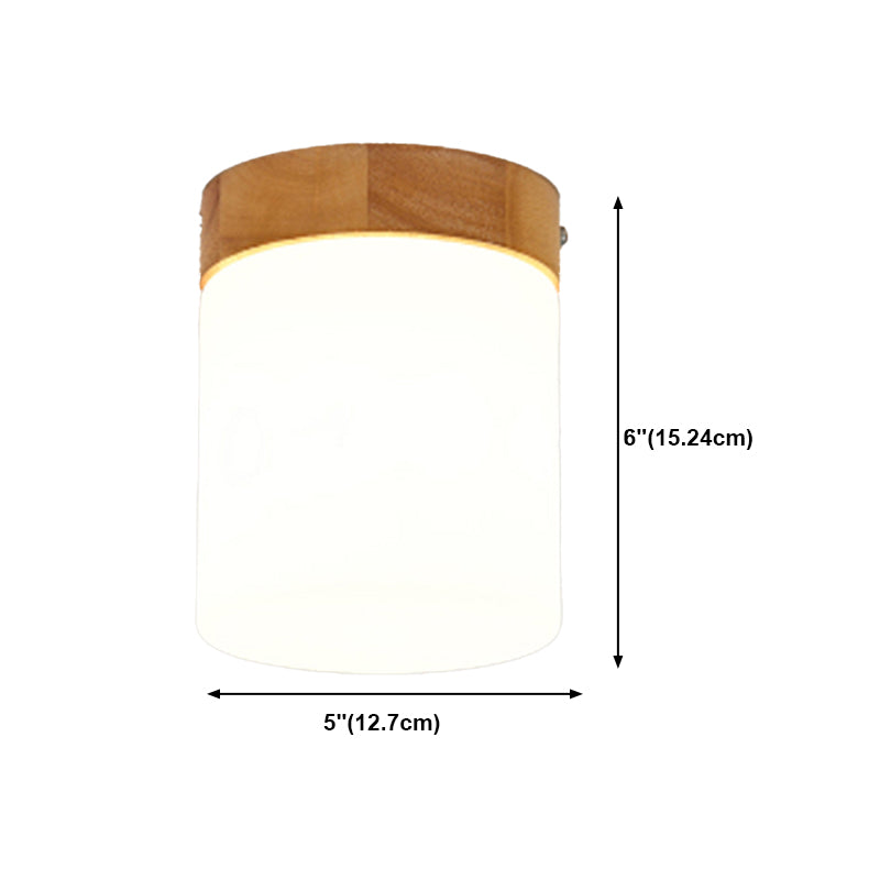 Modern Wooden Ceiling Light Glass Shade Flush Mount Light for Living Room