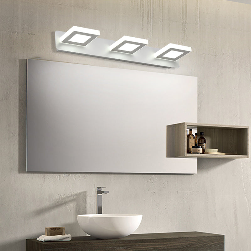 Luz de tocador blanco Modern 3 luces Mirror LED Luz frontal con sombra acrílica para el baño