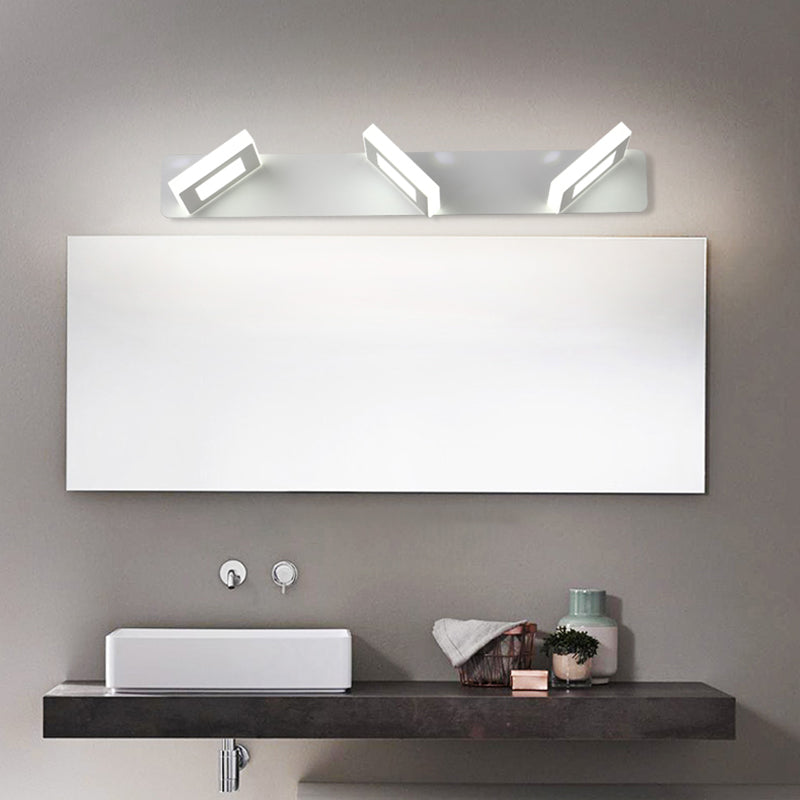 Luz de tocador blanco Modern 3 luces Mirror LED Luz frontal con sombra acrílica para el baño