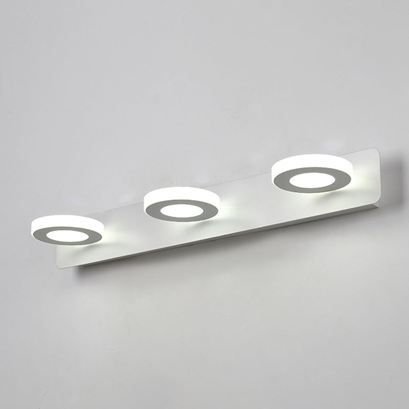 Luz de tocador blanco Modern 3 luces Mirror LED Luz frontal con sombra acrílica para el baño