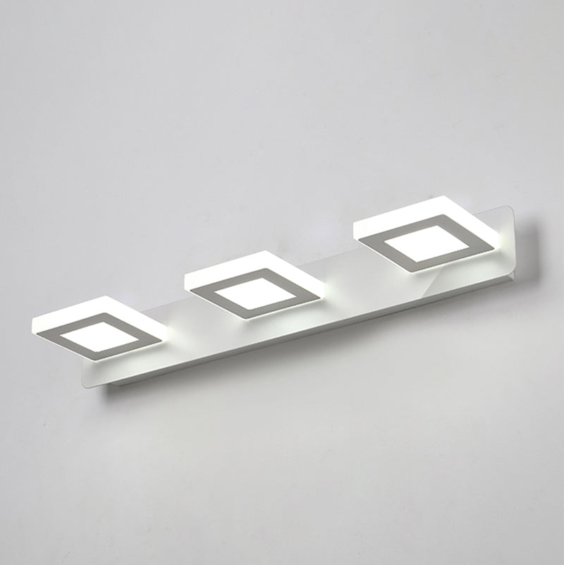 Luz de tocador blanco Modern 3 luces Mirror LED Luz frontal con sombra acrílica para el baño