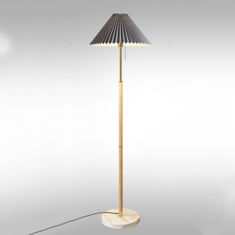 Nordic Style Iron Floor Lamp Cloth Shade Bulb Floor Light with Marble Base for Bedroom