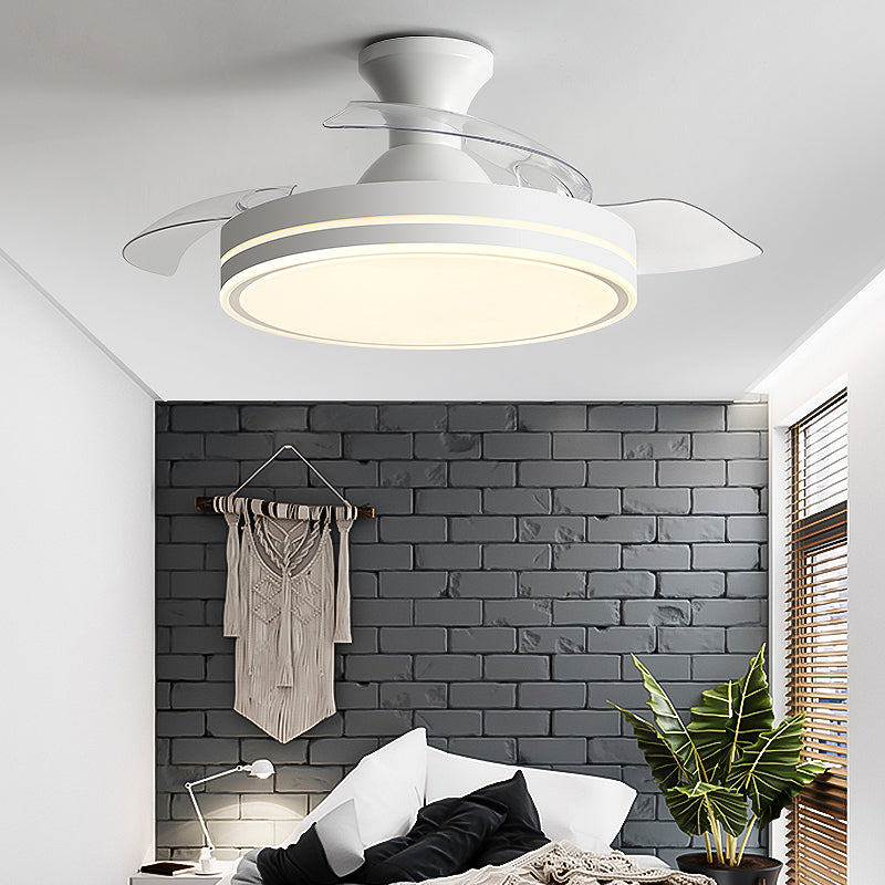 Metallic Drum Hanging Fan Lamp Frequency Conversion Modern LED Semi Flush Mount Lighting