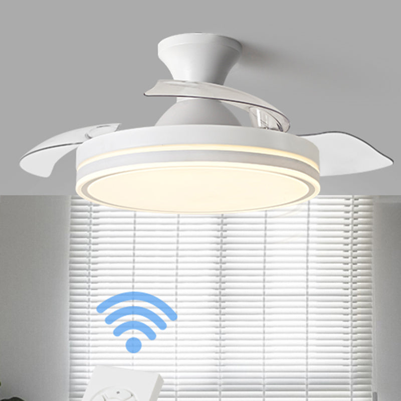 Metallic Drum Hanging Fan Lamp Frequency Conversion Modern LED Semi Flush Mount Lighting