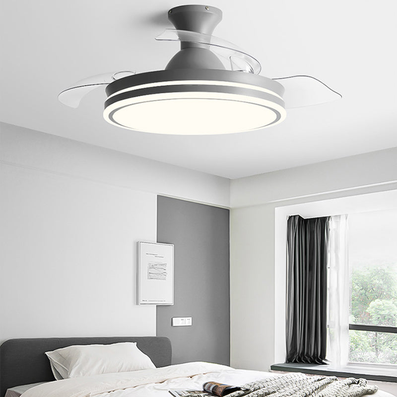 Round Metal Pendant Fan Lamp Frequency Conversion Nordic LED Semi Flush Mount Light